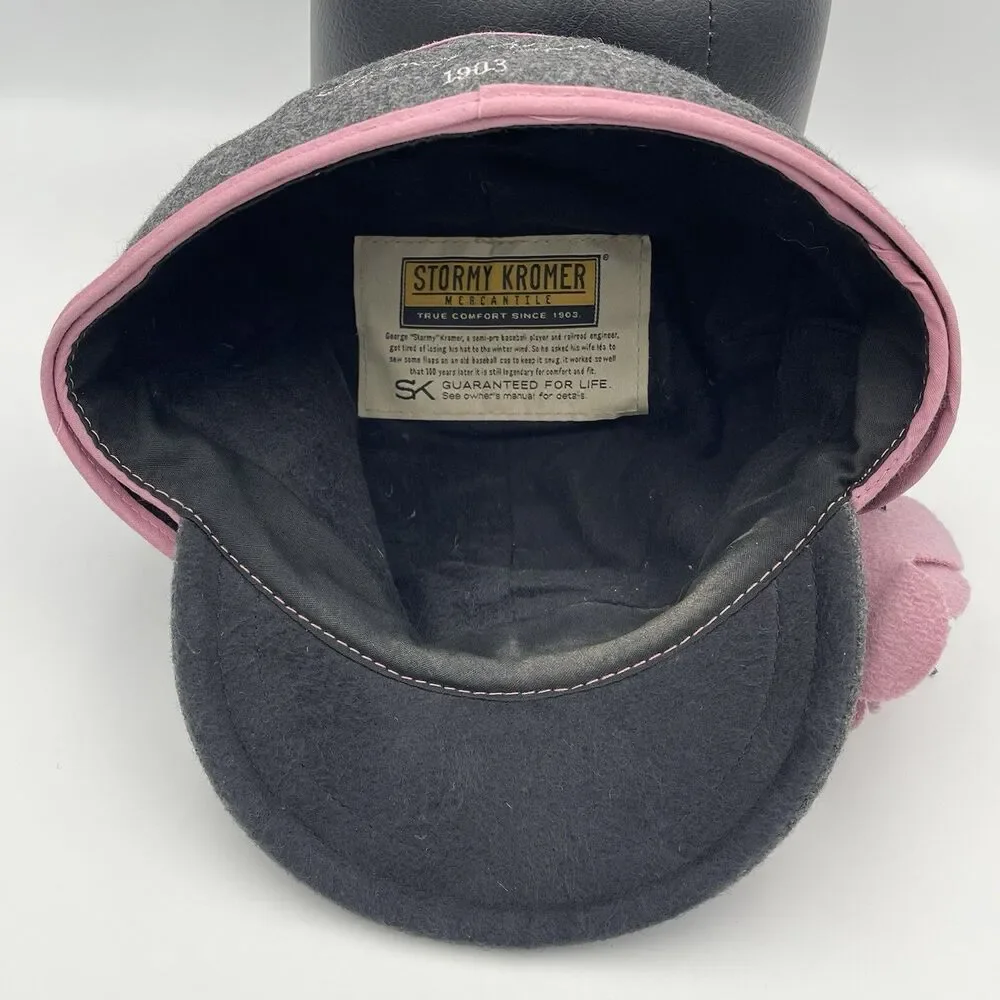 Stormy Kromer Petal Pusher Winter Cap Hat Wool Gray Pink Size 7